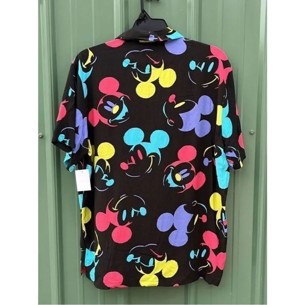 Men’s Mickey Mouse Heads Color Graphic Hawaiian Resort Shirt Size L - Picture 2 of 8